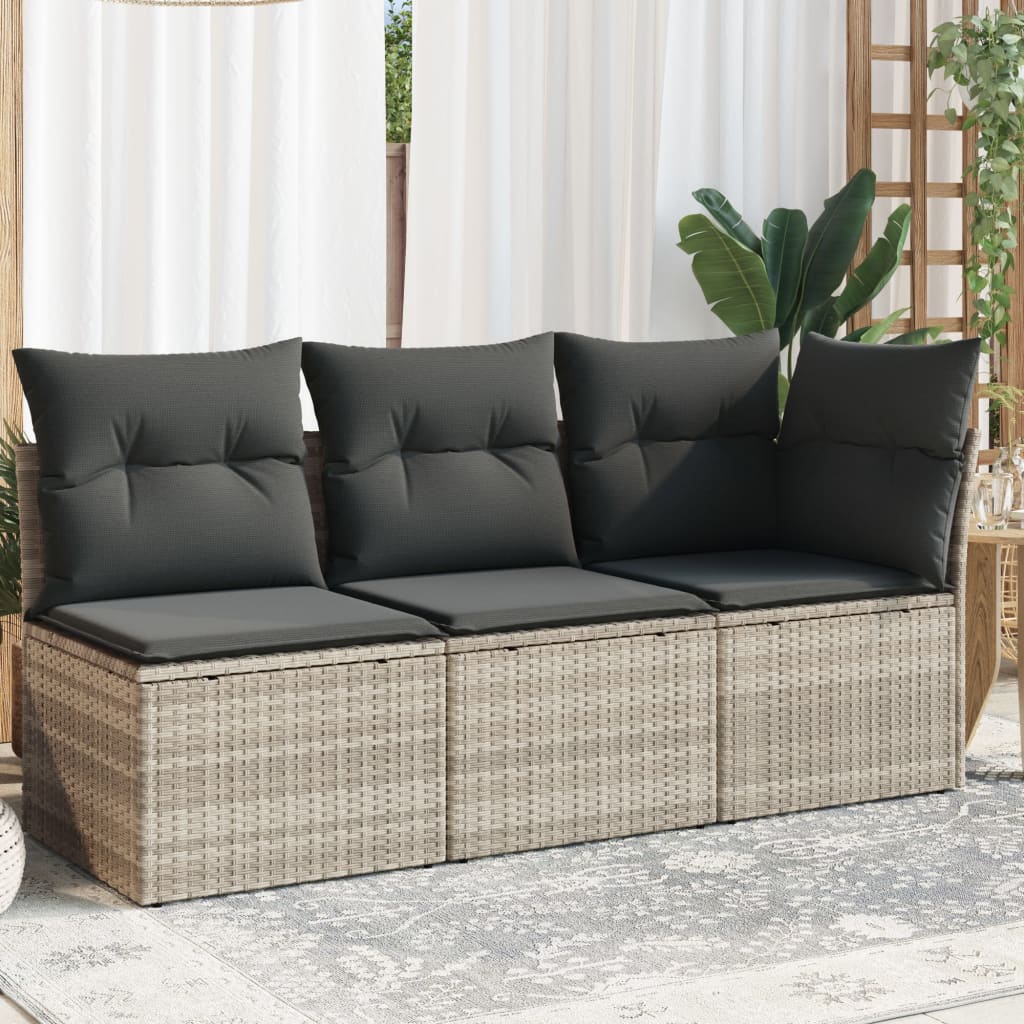 Garden Sofa with Cushions 3-Seater Light Grey Poly Rattan