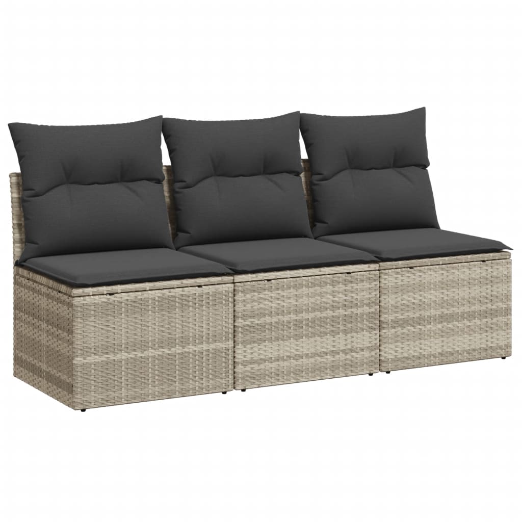 Garden Sofa with Cushions 3-Seater Light Grey Poly Rattan