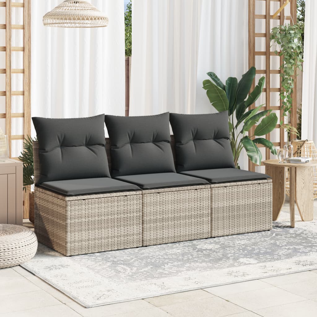 Garden Sofa with Cushions 3-Seater Light Grey Poly Rattan