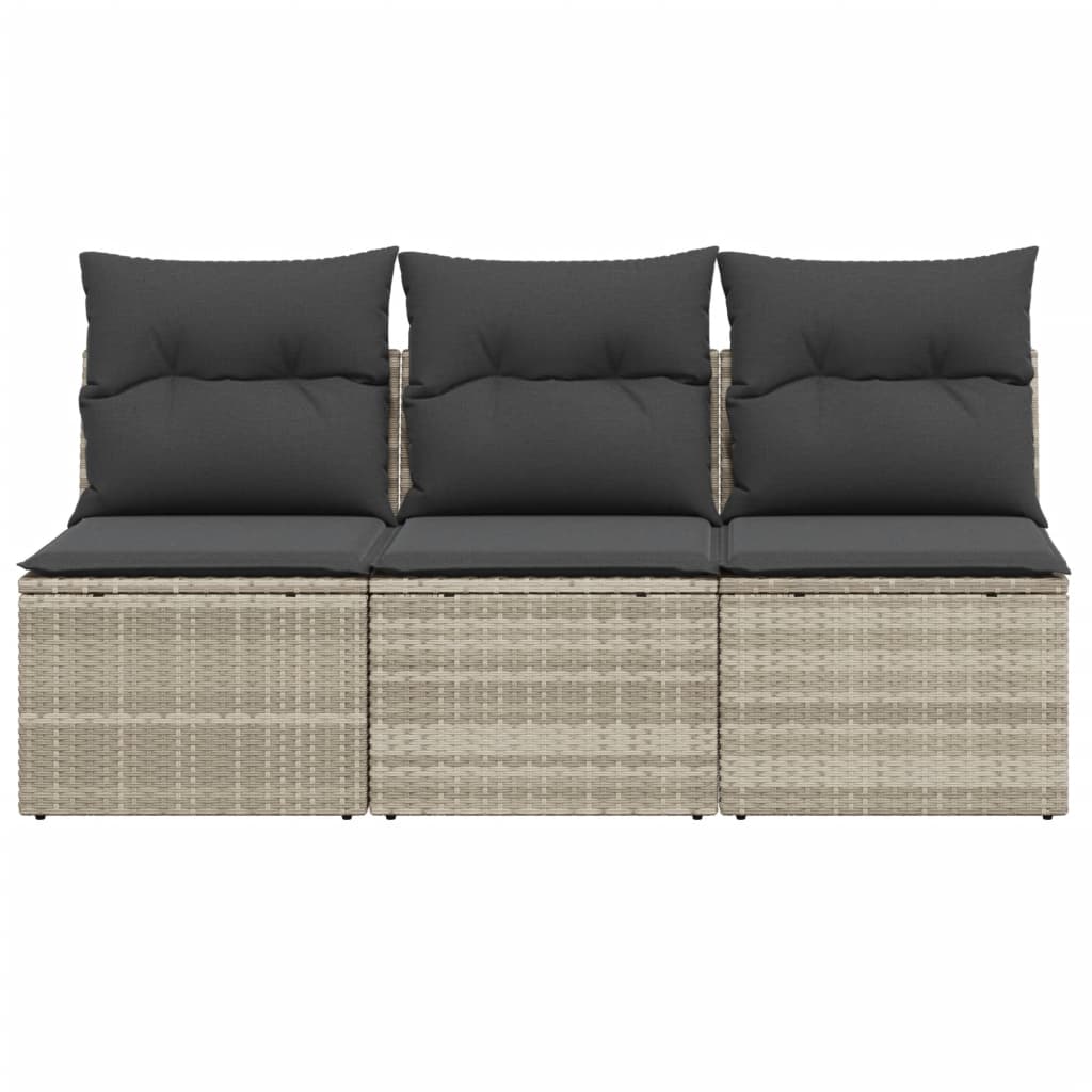 Garden Sofa with Cushions 3-Seater Light Grey Poly Rattan