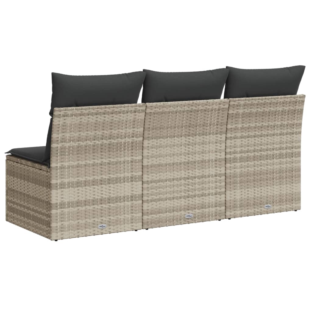 Garden Sofa with Cushions 3-Seater Light Grey Poly Rattan