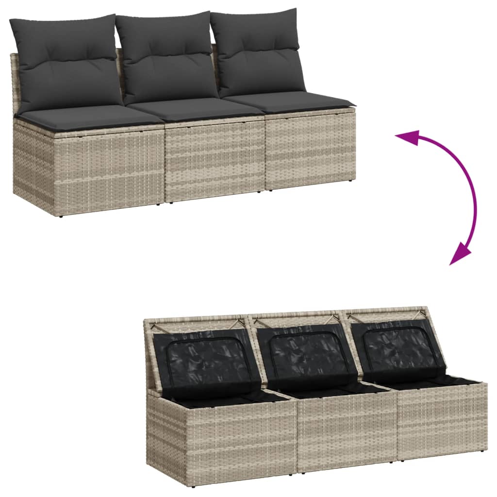 Garden Sofa with Cushions 3-Seater Light Grey Poly Rattan