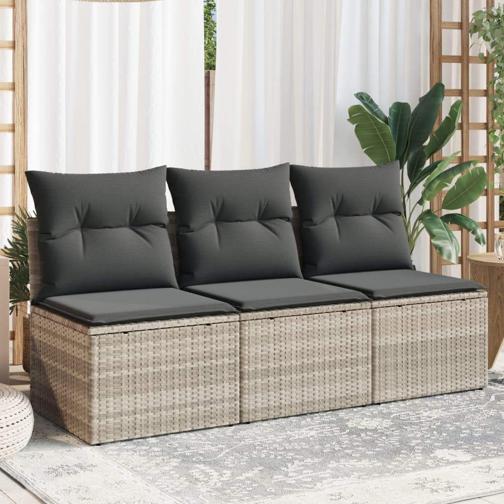 Garden Sofa with Cushions 3-Seater Light Grey Poly Rattan