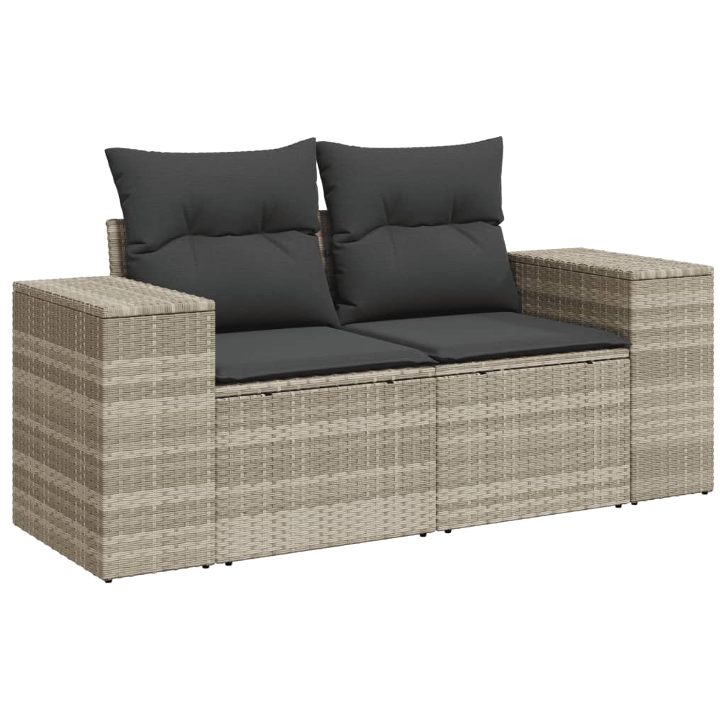 Garden Sofa with Cushions 2-Seater Light Grey Poly Rattan