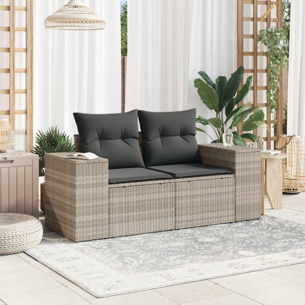 Garden Sofa with Cushions 2-Seater Light Grey Poly Rattan