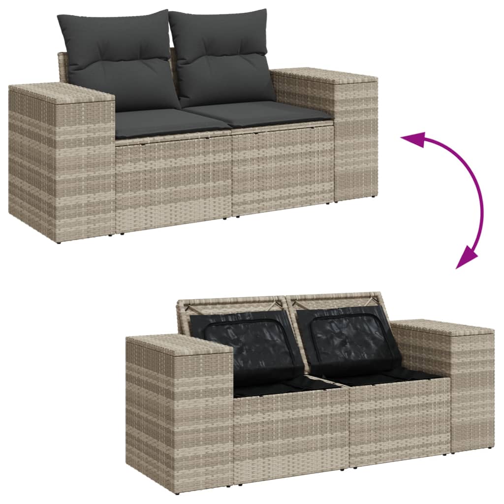 Garden Sofa with Cushions 2-Seater Light Grey Poly Rattan