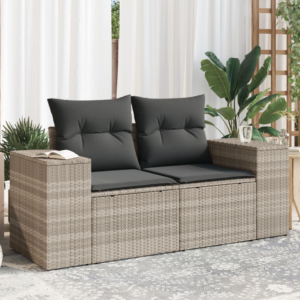 Garden Sofa with Cushions 2-Seater Light Grey Poly Rattan