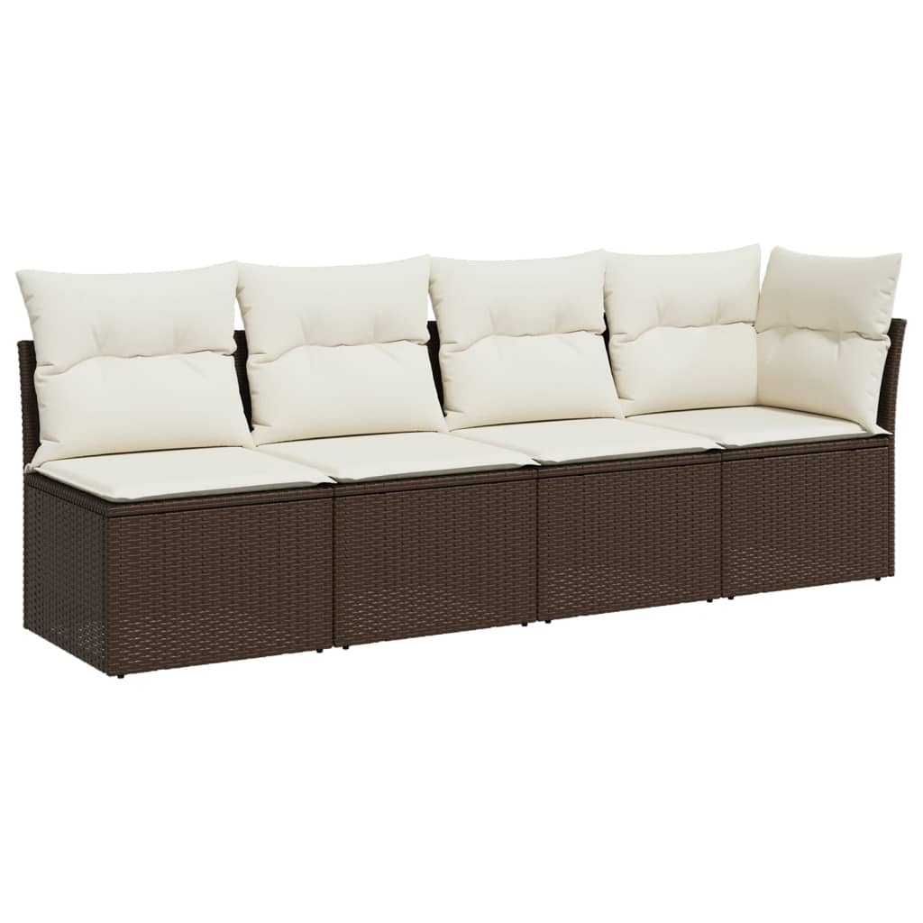 Garden Sofa with Cushions 4-Seater Brown Poly Rattan