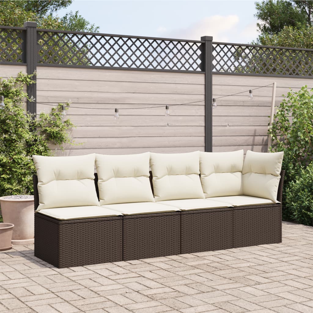 Garden Sofa with Cushions 4-Seater Brown Poly Rattan