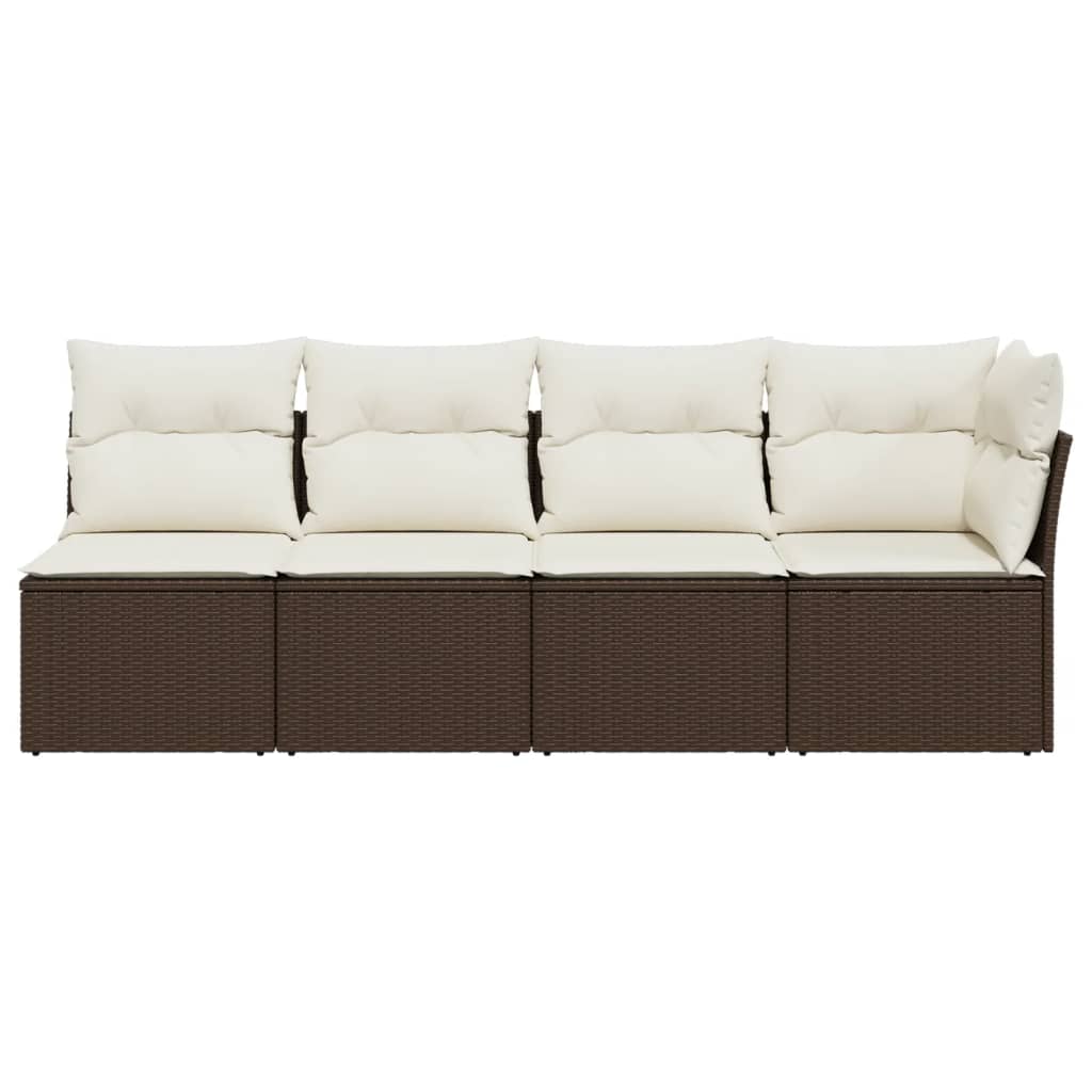 Garden Sofa with Cushions 4-Seater Brown Poly Rattan