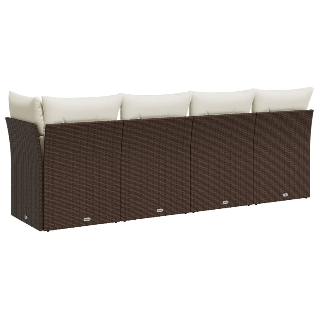 Garden Sofa with Cushions 4-Seater Brown Poly Rattan
