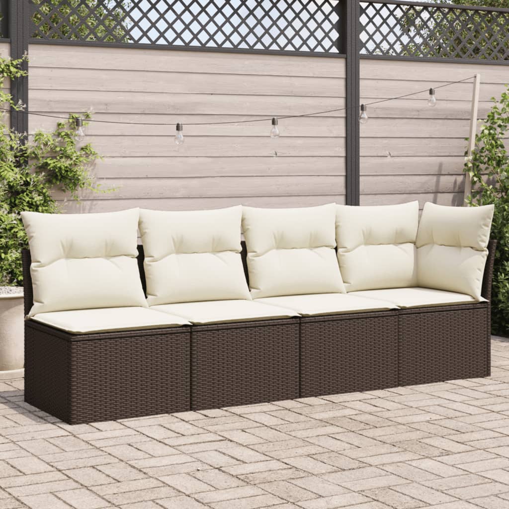 Garden Sofa with Cushions 4-Seater Brown Poly Rattan