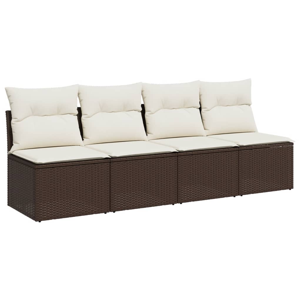 Garden Sofa with Cushions 4-Seater Brown Poly Rattan