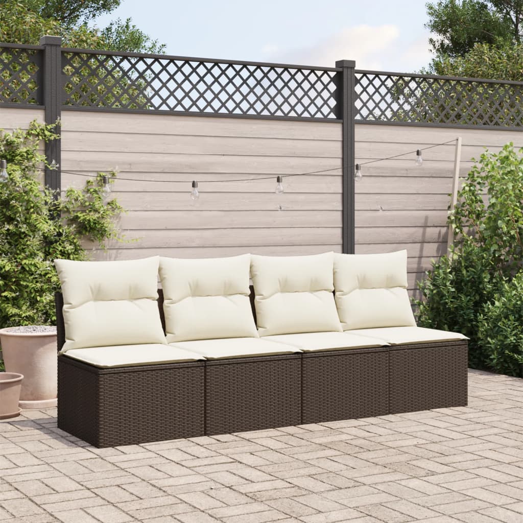 Garden Sofa with Cushions 4-Seater Brown Poly Rattan