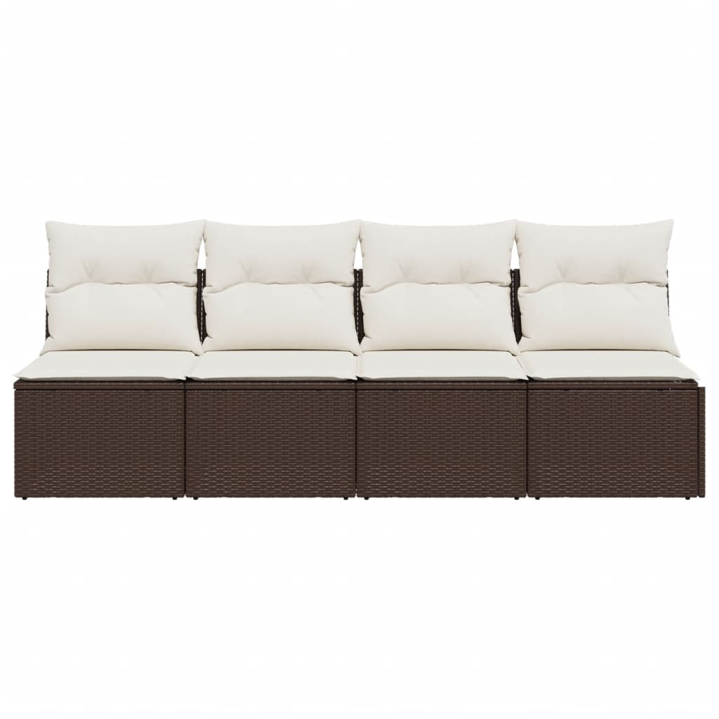 Garden Sofa with Cushions 4-Seater Brown Poly Rattan