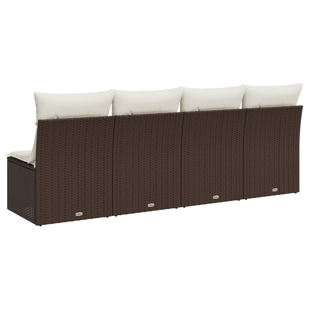 Garden Sofa with Cushions 4-Seater Brown Poly Rattan