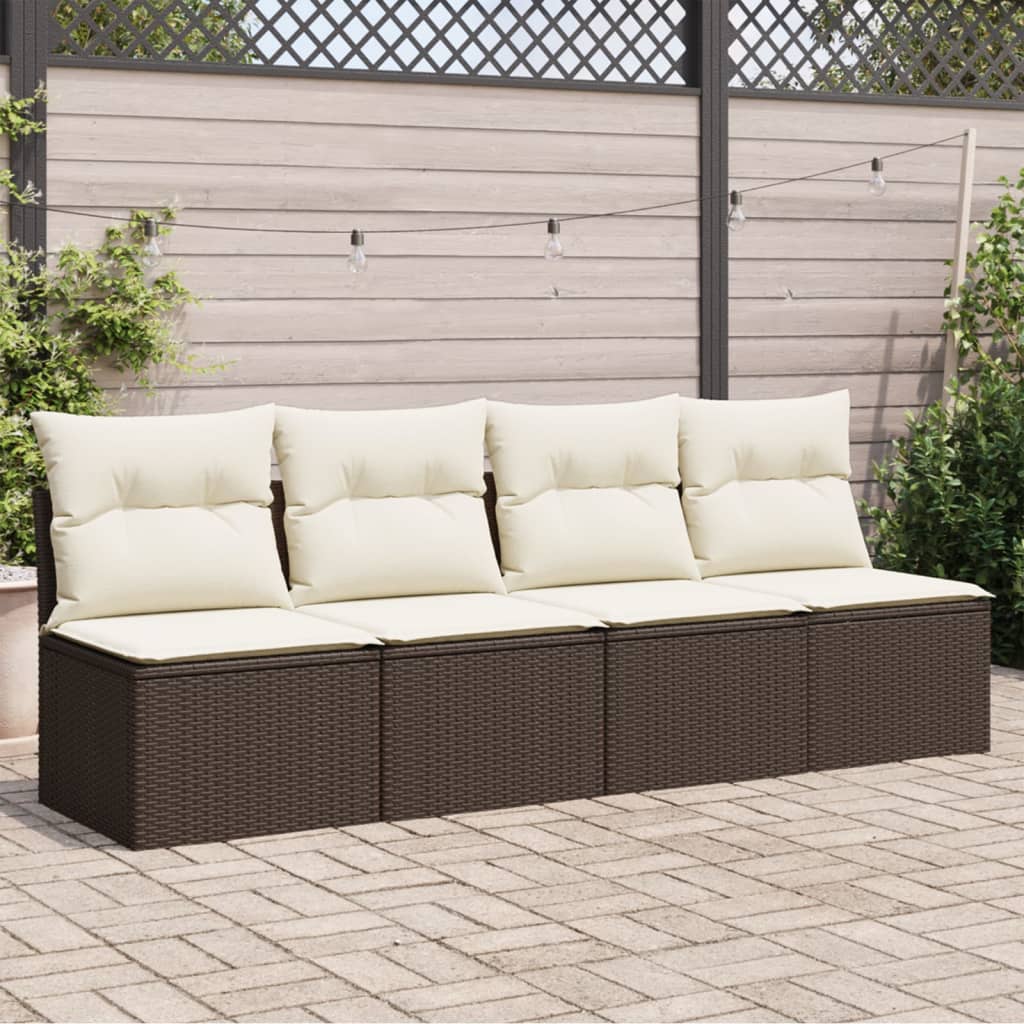 Garden Sofa with Cushions 4-Seater Brown Poly Rattan