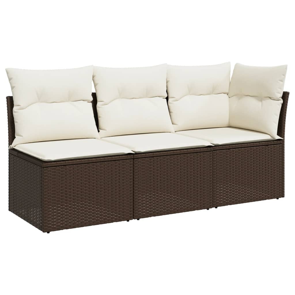 Garden Sofa with Cushions 3-Seater Brown Poly Rattan