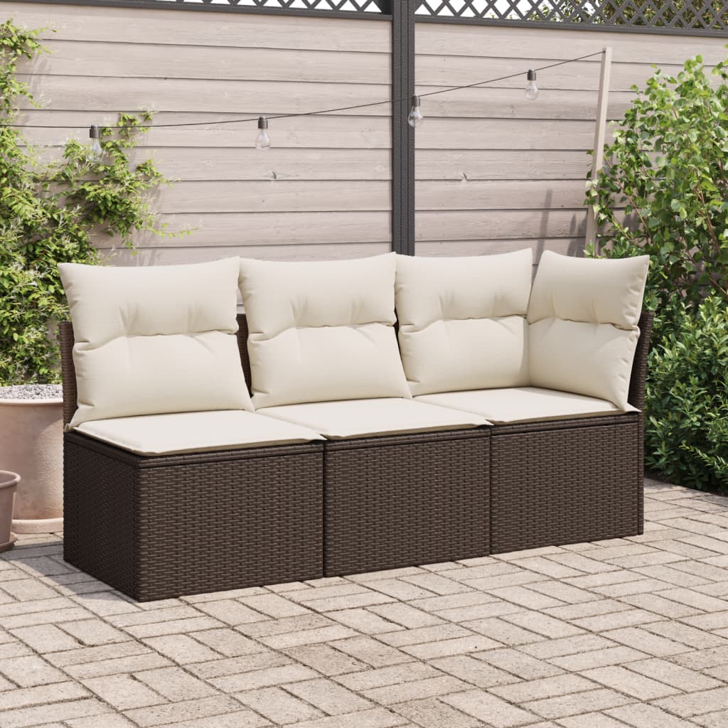 Garden Sofa with Cushions 3-Seater Brown Poly Rattan