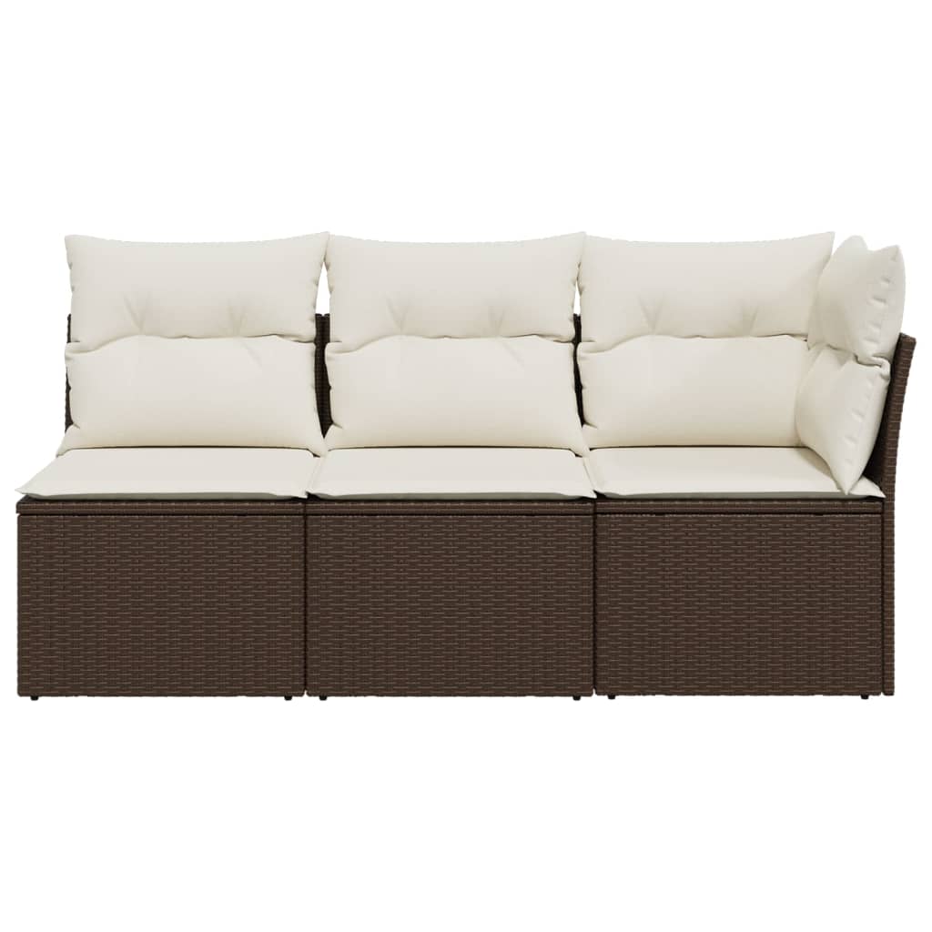 Garden Sofa with Cushions 3-Seater Brown Poly Rattan