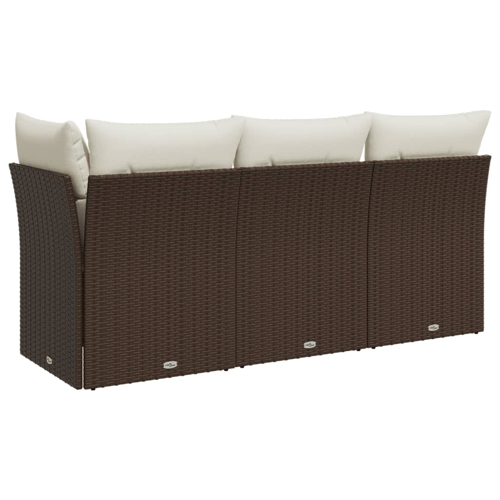 Garden Sofa with Cushions 3-Seater Brown Poly Rattan