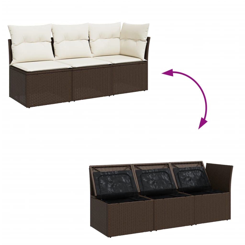Garden Sofa with Cushions 3-Seater Brown Poly Rattan