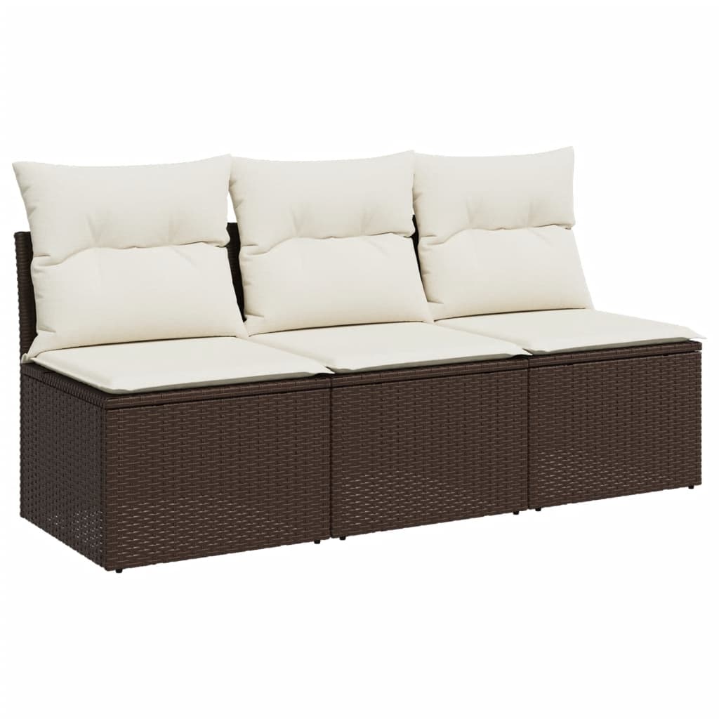 Garden Sofa with Cushions 3-Seater Brown Poly Rattan