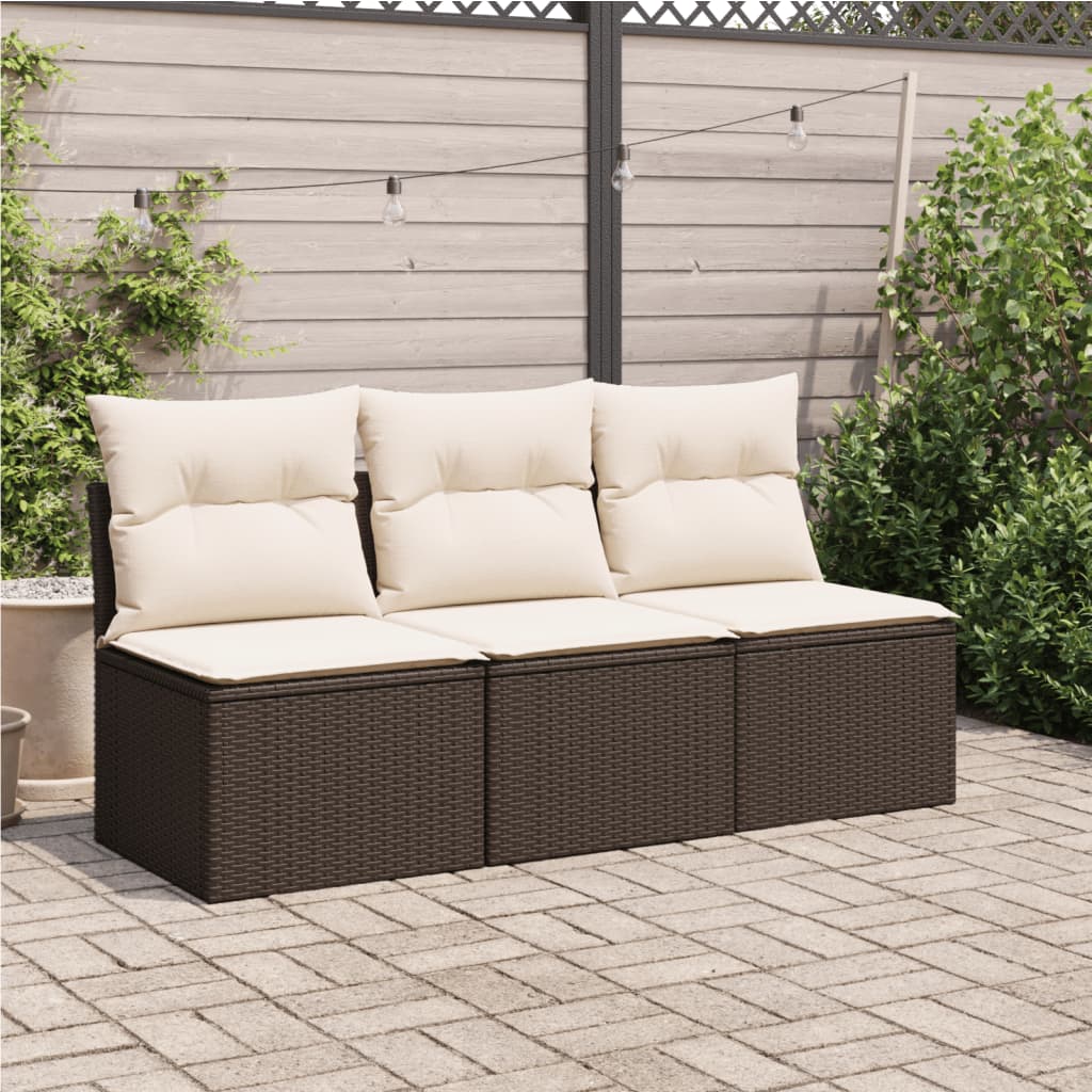Garden Sofa with Cushions 3-Seater Brown Poly Rattan
