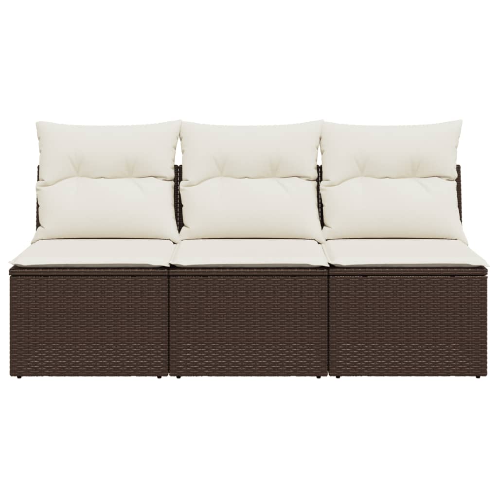 Garden Sofa with Cushions 3-Seater Brown Poly Rattan