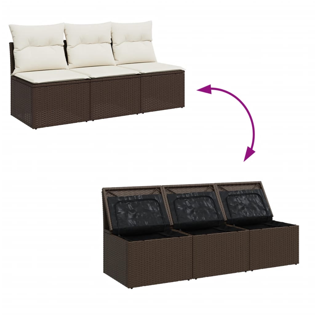 Garden Sofa with Cushions 3-Seater Brown Poly Rattan