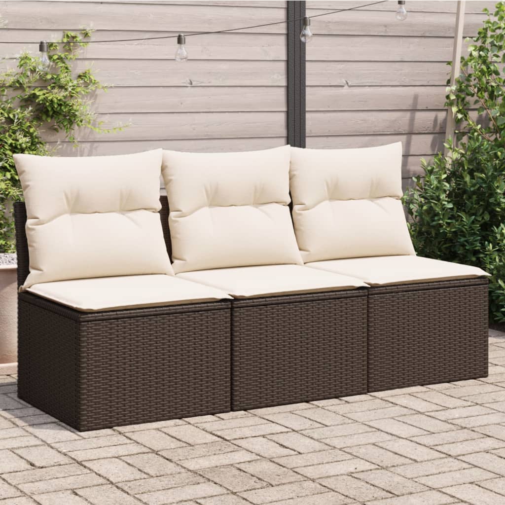 Garden Sofa with Cushions 3-Seater Brown Poly Rattan