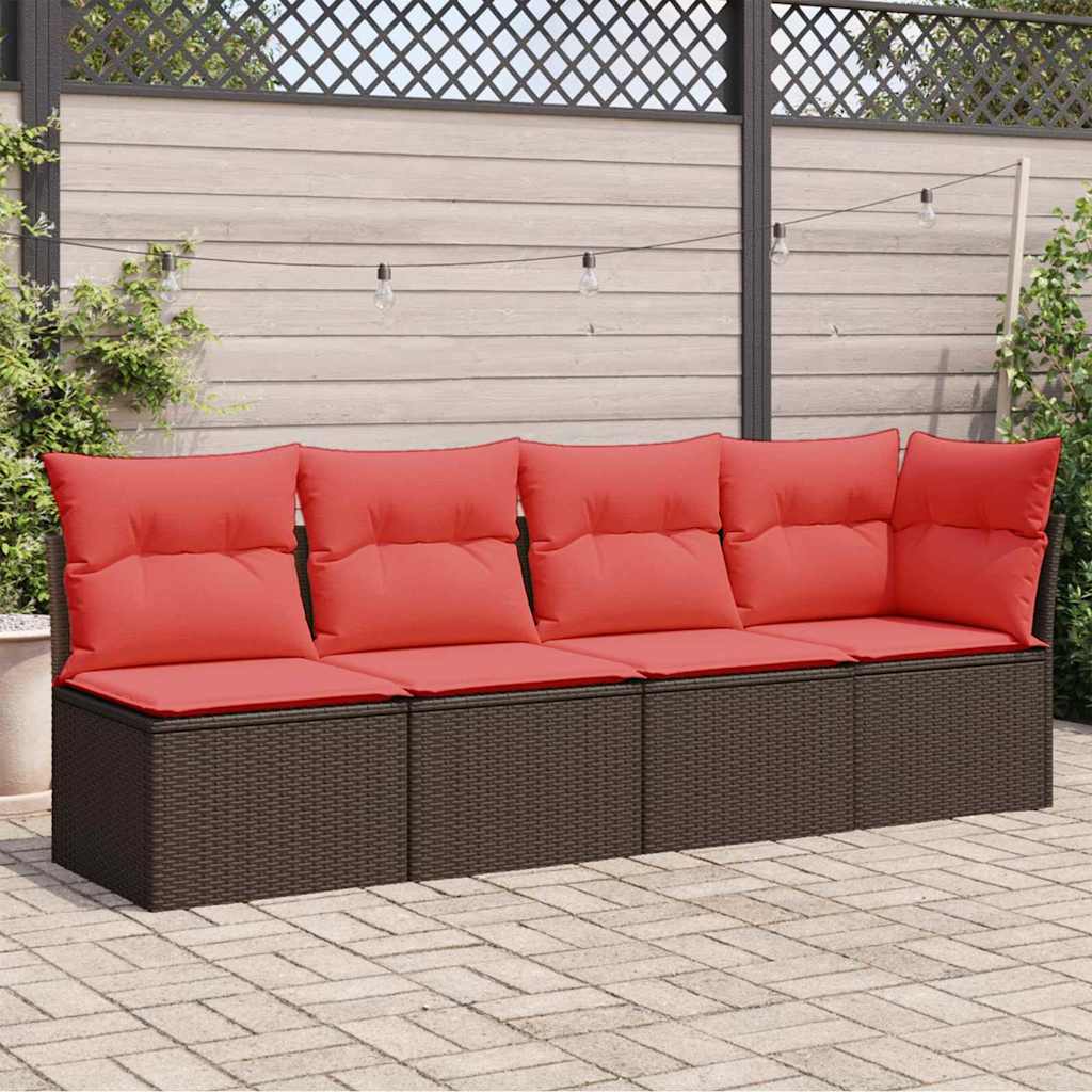 Canapé de jardin avec coussins 4 places en polyrotin marron