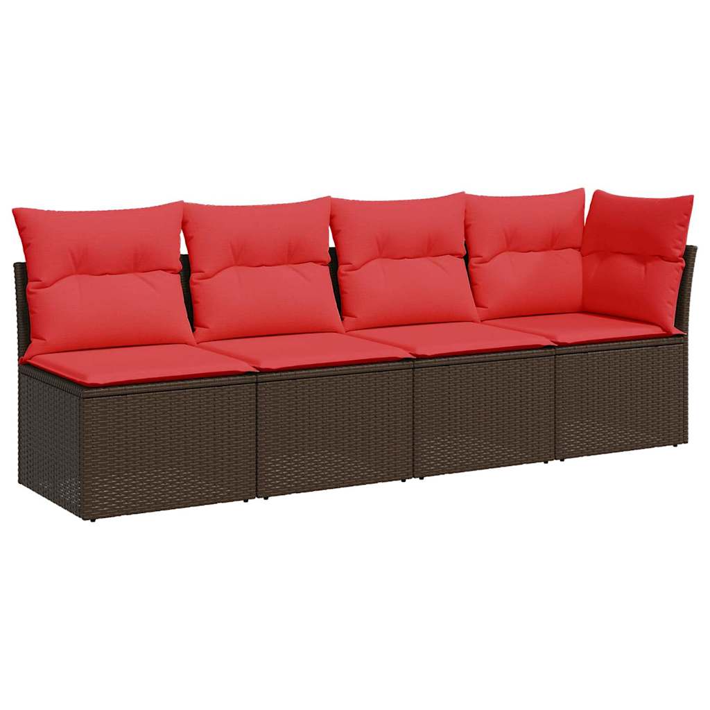 Canapé de jardin avec coussins 4 places en polyrotin marron