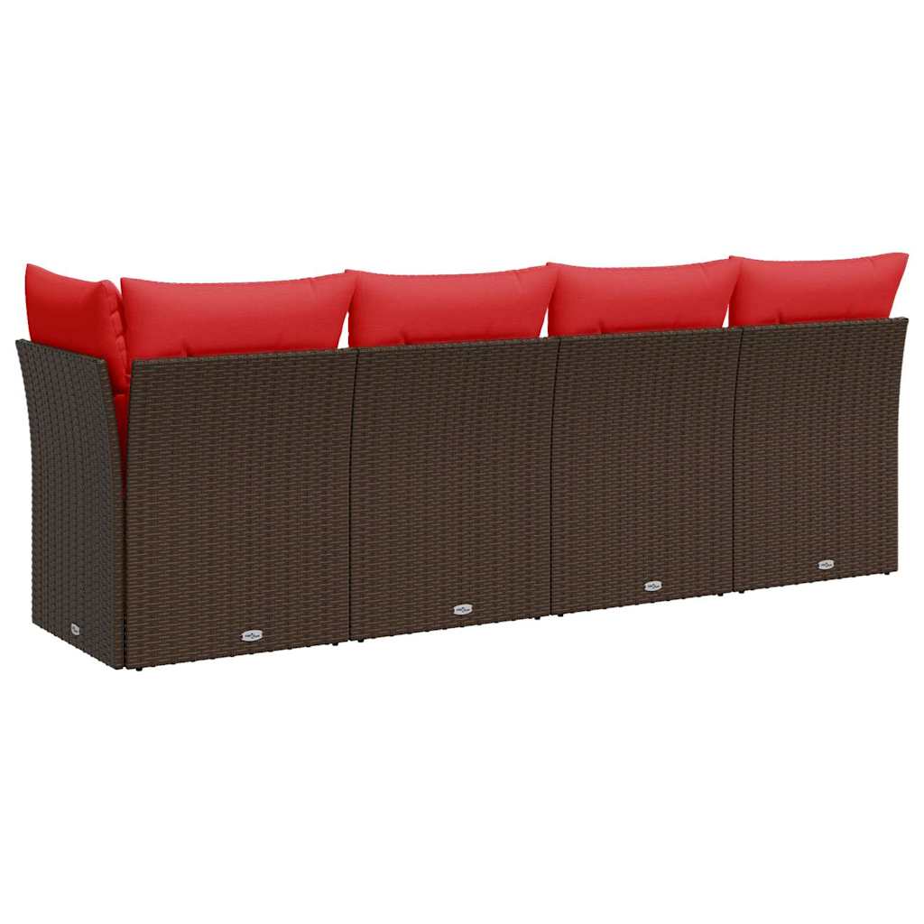 Canapé de jardin avec coussins 4 places en polyrotin marron