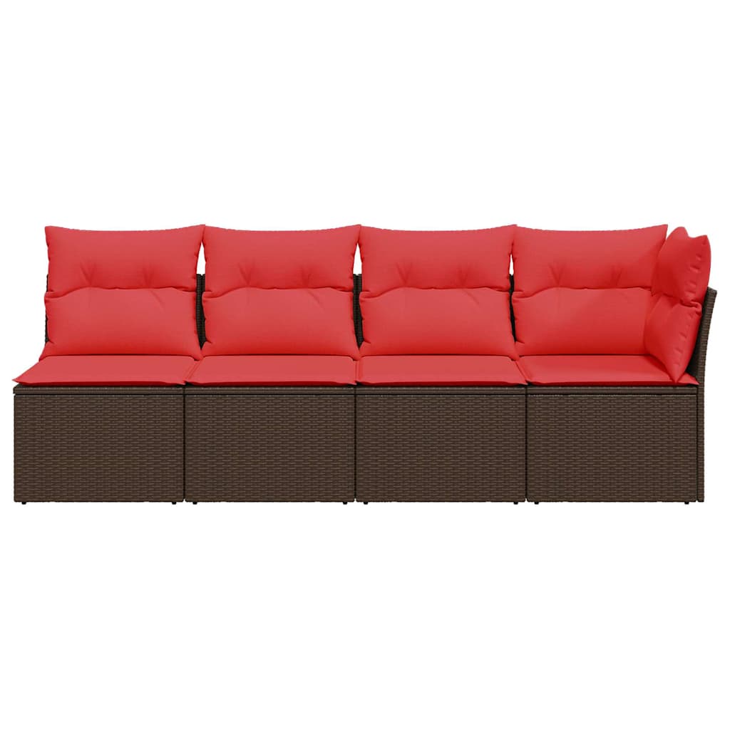 Canapé de jardin avec coussins 4 places en polyrotin marron