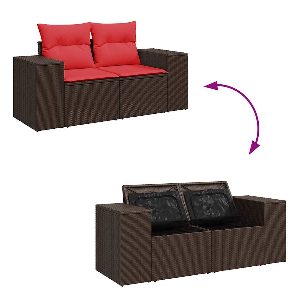 Gartensofa mit Kissen 2-Sitzer Braun Poly Rattan