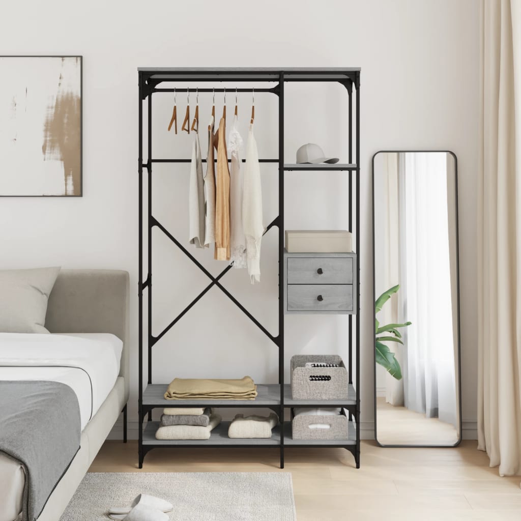 Clothes Rack with Drawers Grey Sonoma 100x40x180 cm
