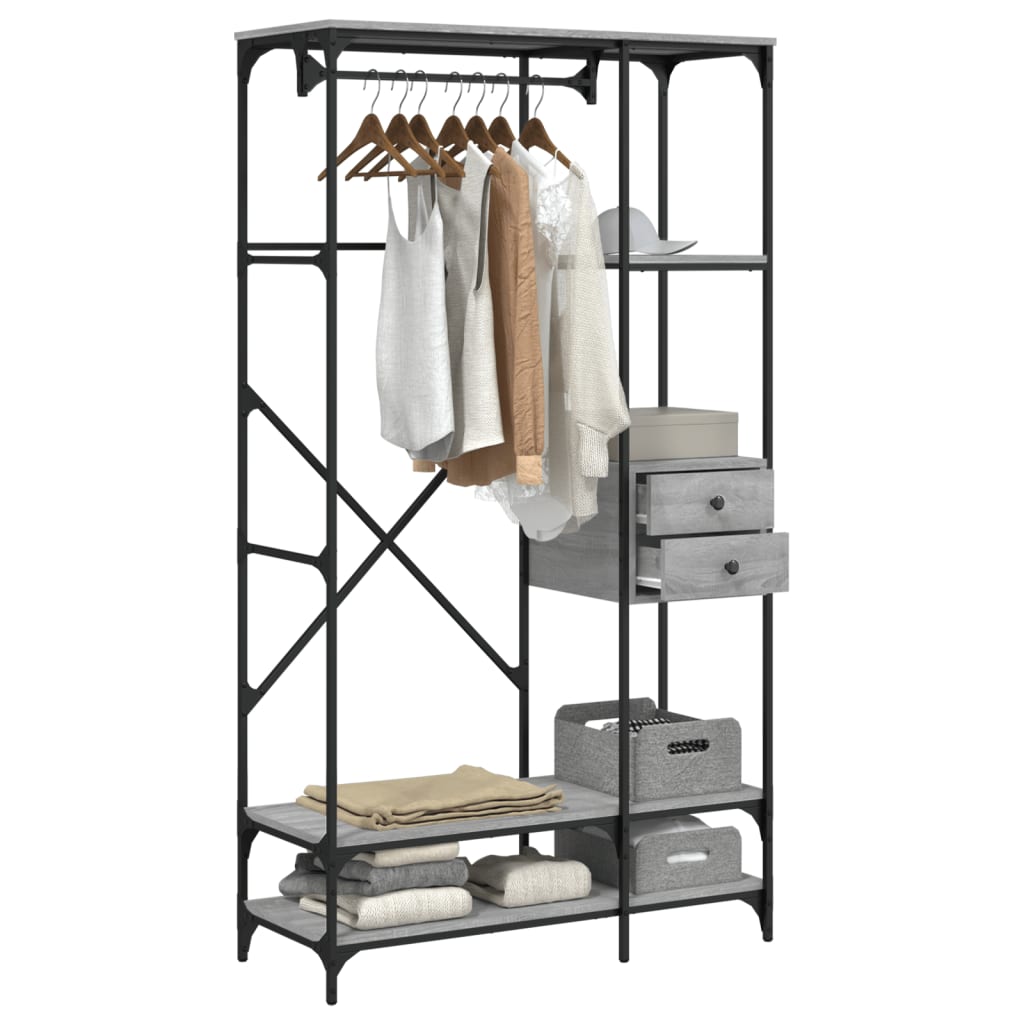 Clothes Rack with Drawers Grey Sonoma 100x40x180 cm