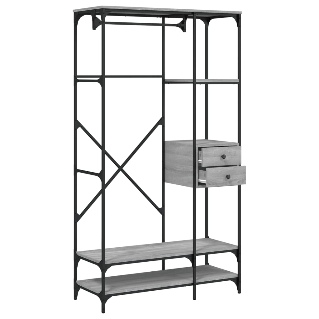 Clothes Rack with Drawers Grey Sonoma 100x40x180 cm