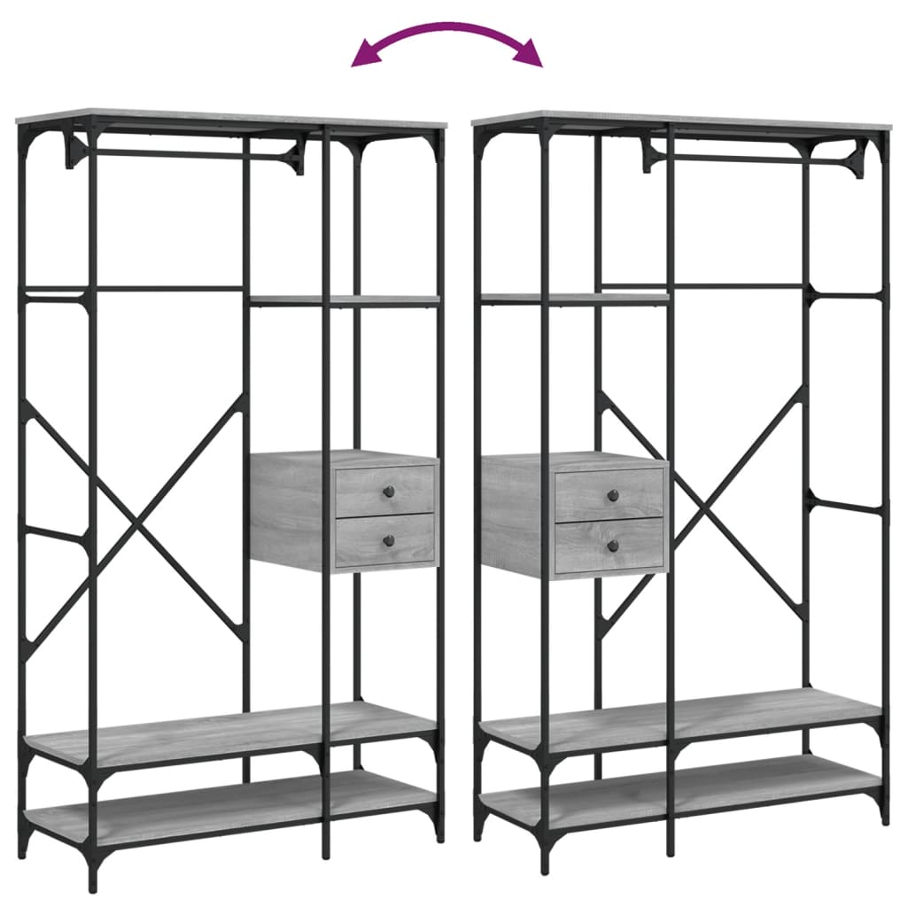 Clothes Rack with Drawers Grey Sonoma 100x40x180 cm
