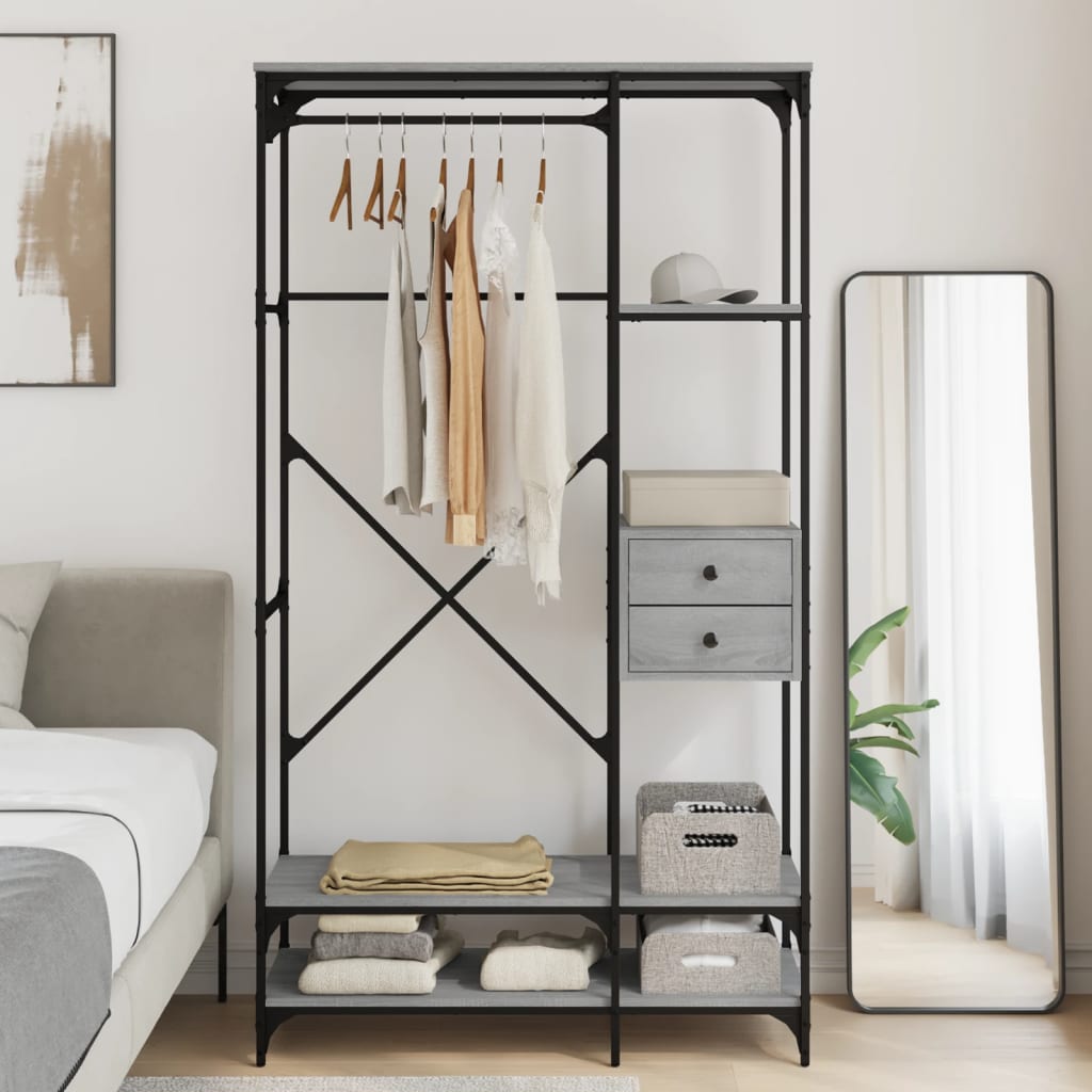 Clothes Rack with Drawers Grey Sonoma 100x40x180 cm
