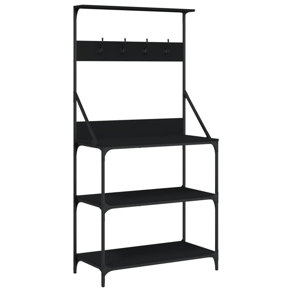 Baker's rack with hooks 4 shelves black wood material