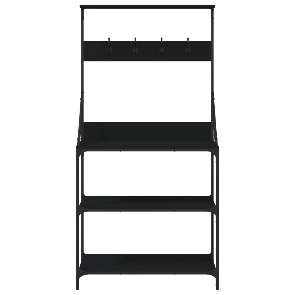 Baker's rack with hooks 4 shelves black wood material