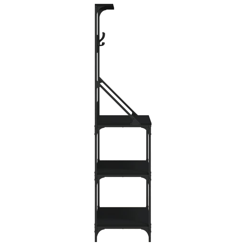 Baker's rack with hooks 4 shelves black wood material