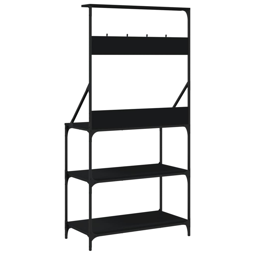Baker's rack with hooks 4 shelves black wood material