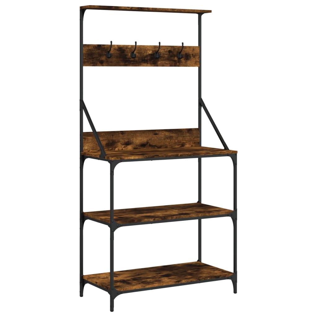 Baker's shelf with hooks 4 shelves smoked oak wood material