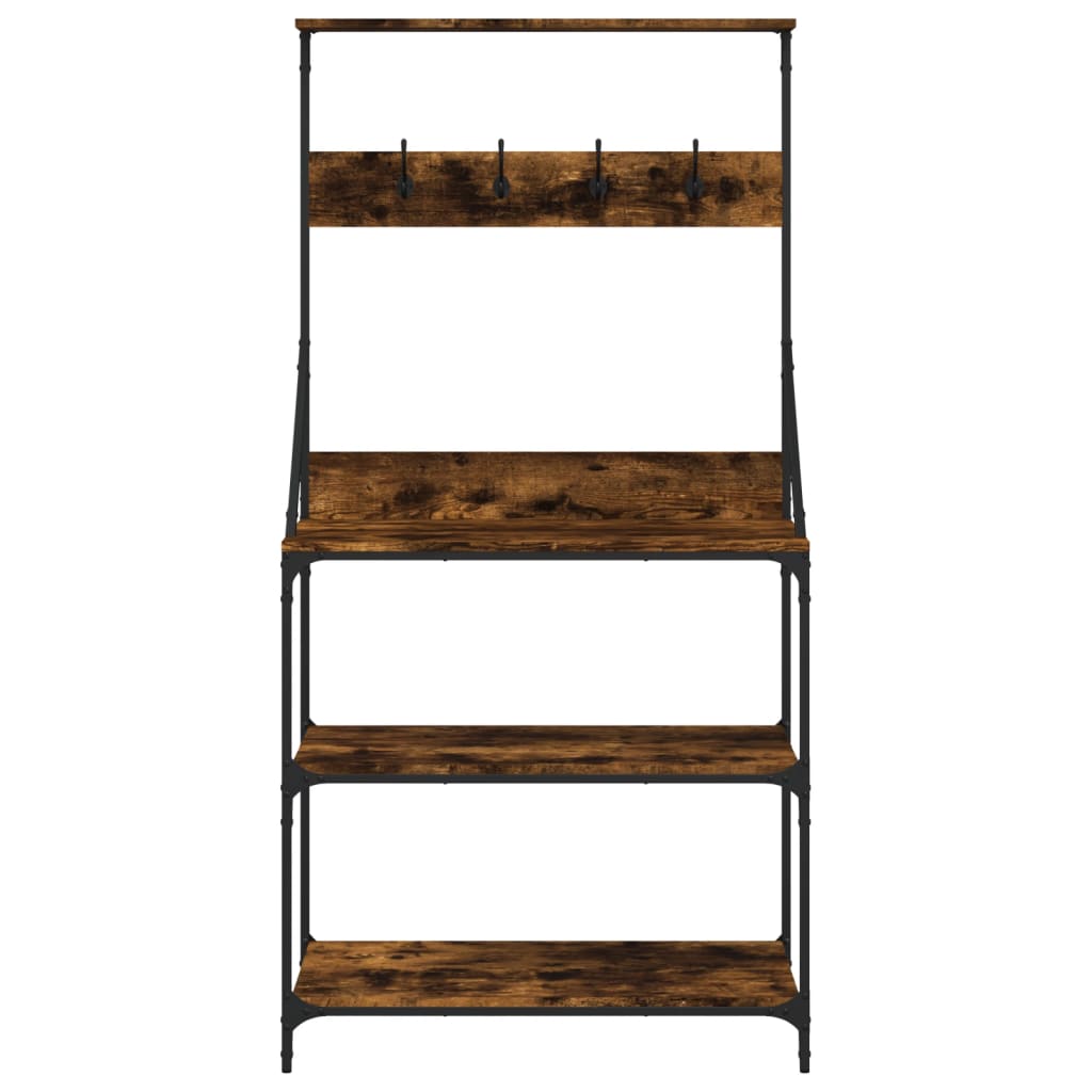 Baker's shelf with hooks 4 shelves smoked oak wood material