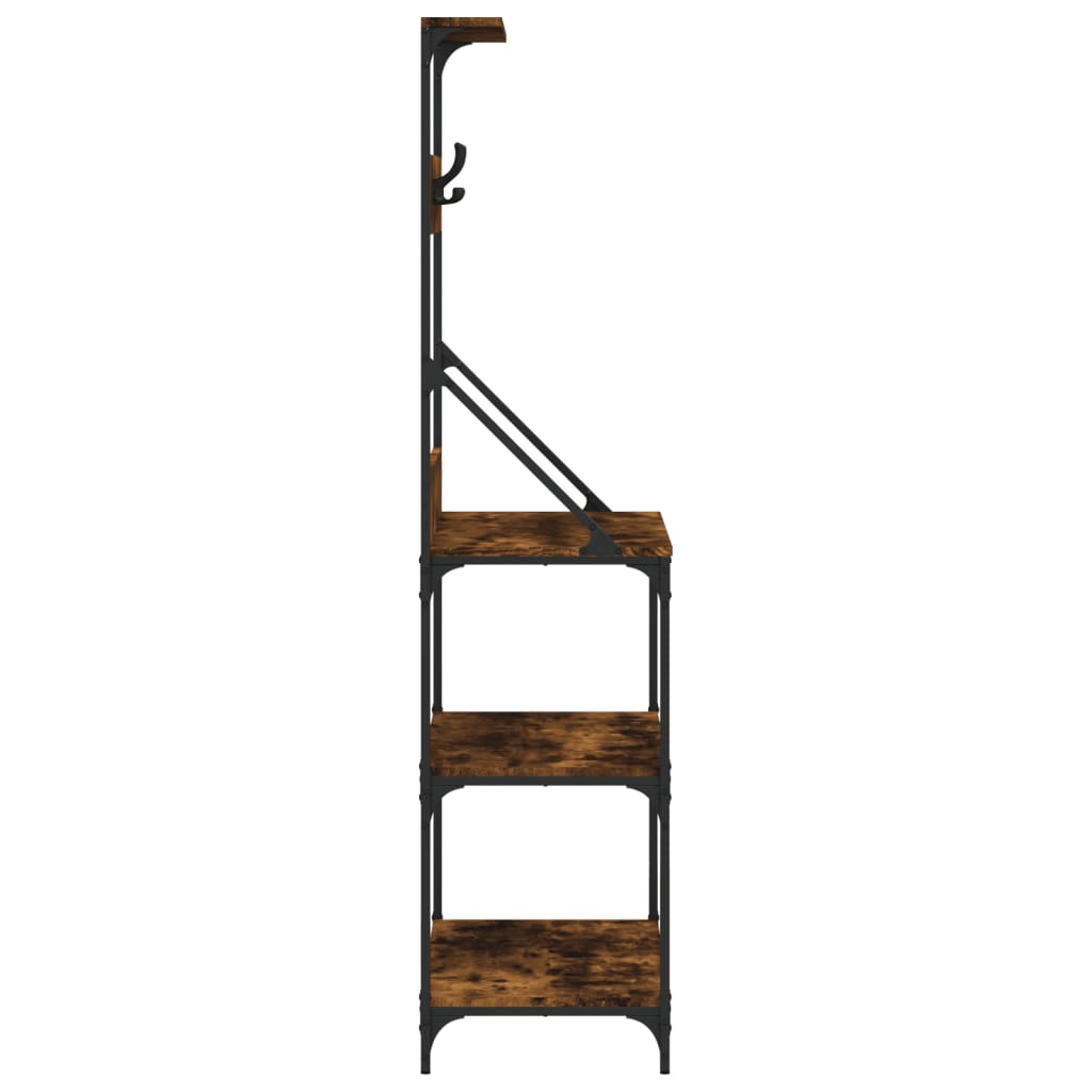 Baker's shelf with hooks 4 shelves smoked oak wood material