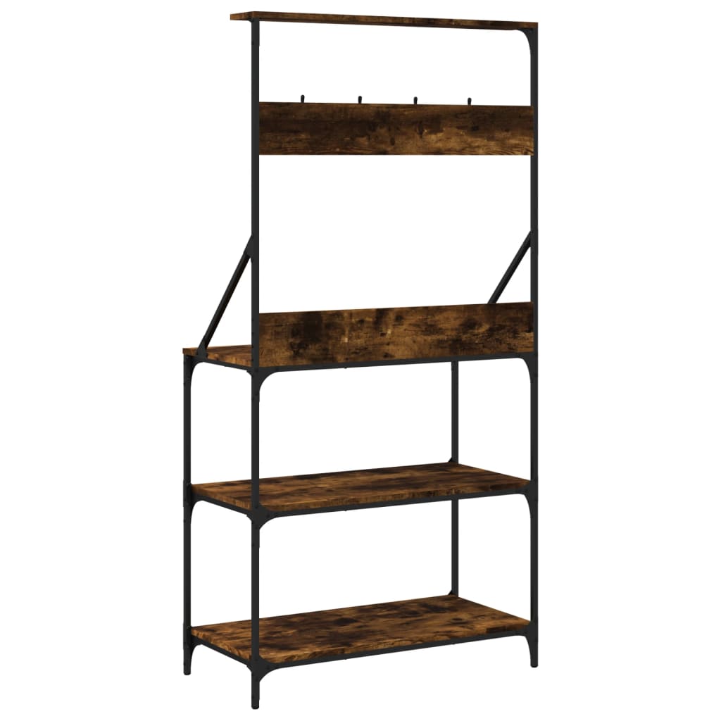 Baker's shelf with hooks 4 shelves smoked oak wood material