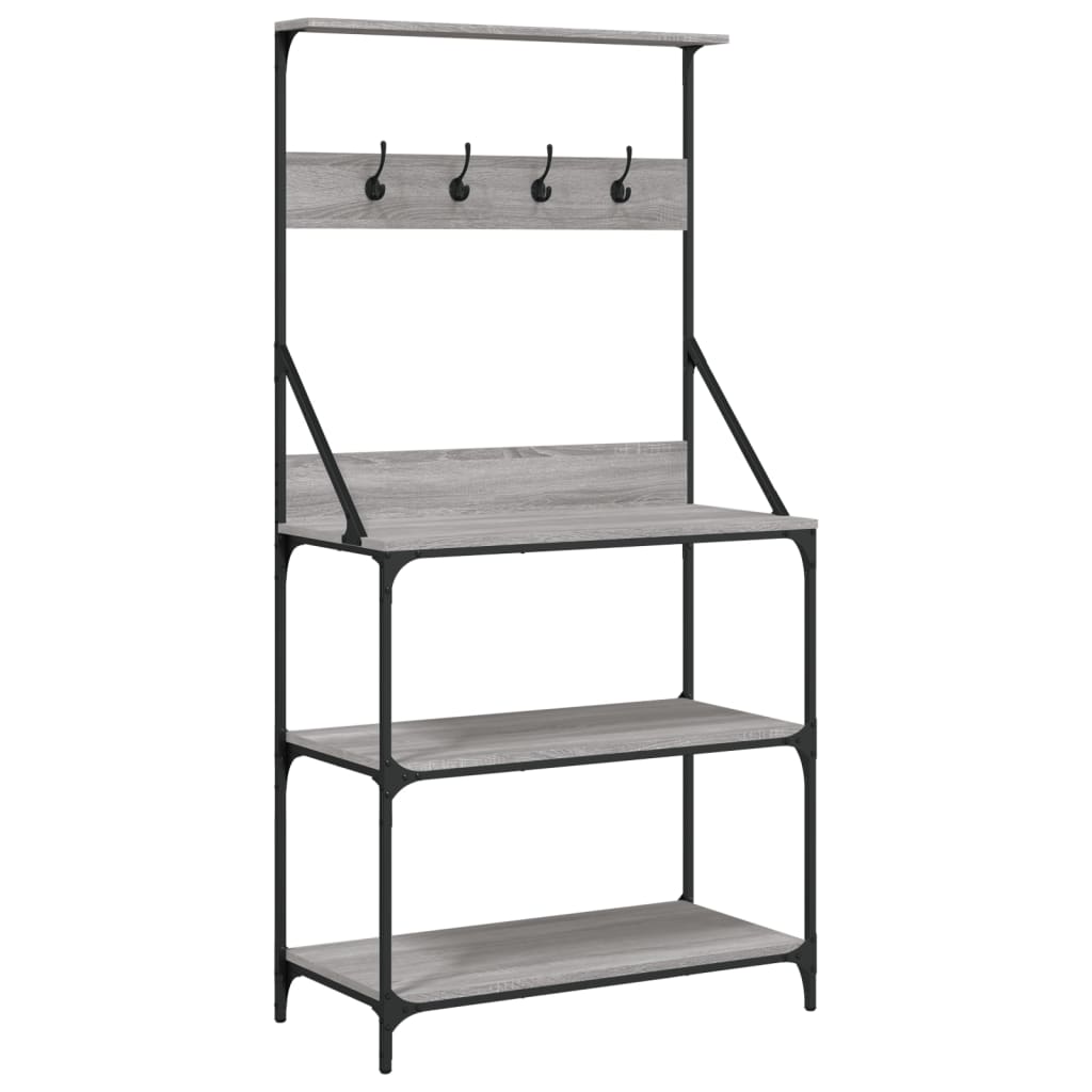 Baker's rack with hooks 4 shelves gray Sonoma wood material